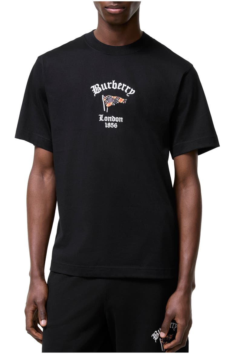 Check Flag Cotton T-shirt, Main, color, Black