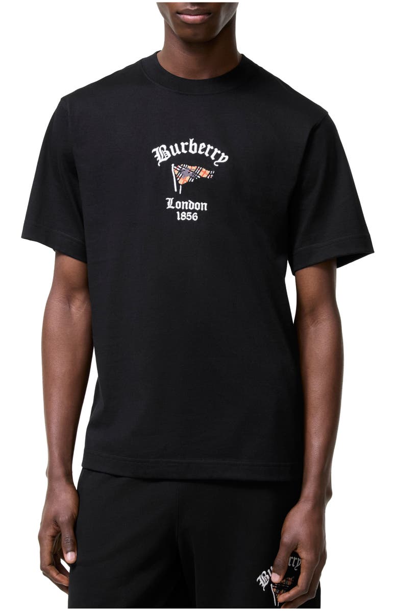 Burberry Check Flag Cotton T-shirt, Main, color, Black