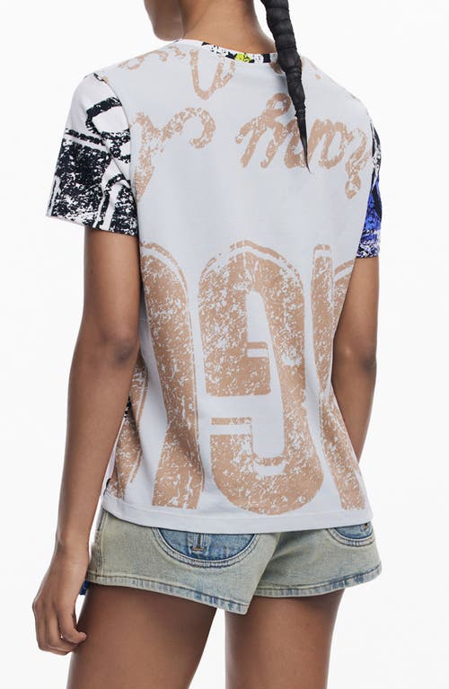 Desigual Colorblock Cotton Graphic T-shirt In White