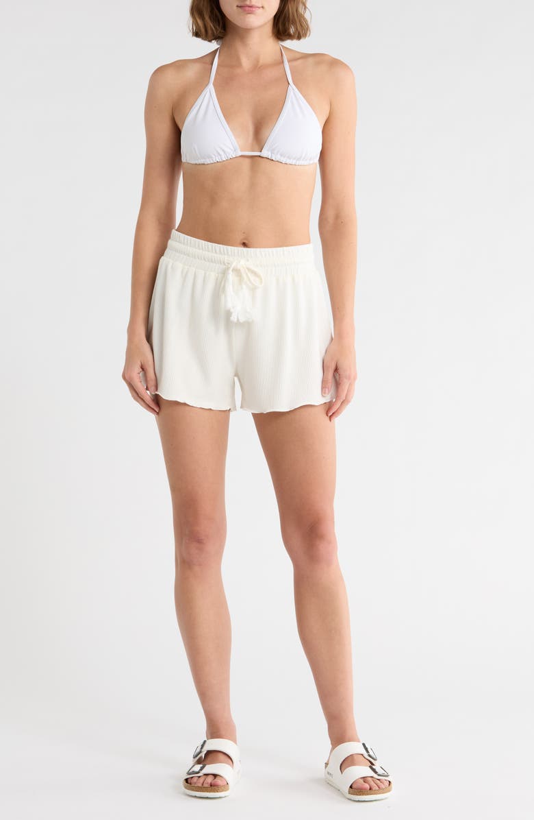 Elan Drawstring Waist Cover-Up Shorts, Main, color, White