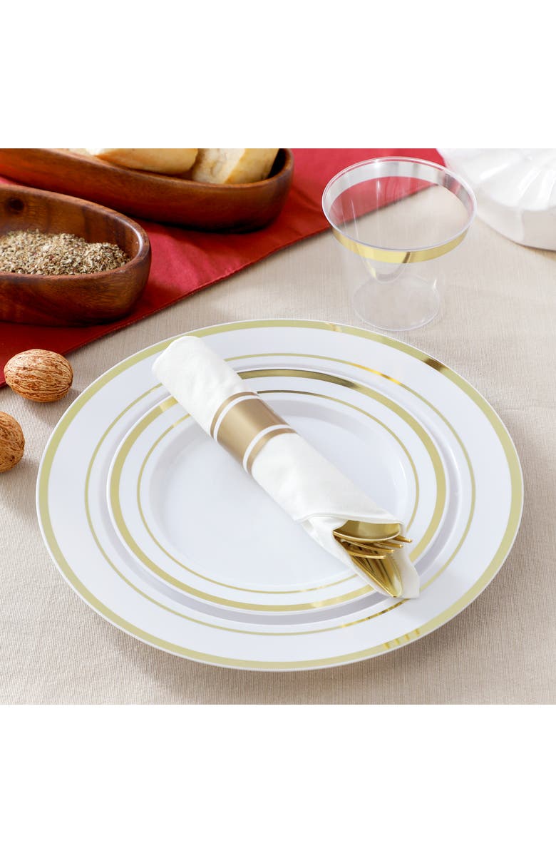 Elama 350 Piece Disposable Plastic Dinnerware Party Set for 50 Guests, Alternate, color, Gold
