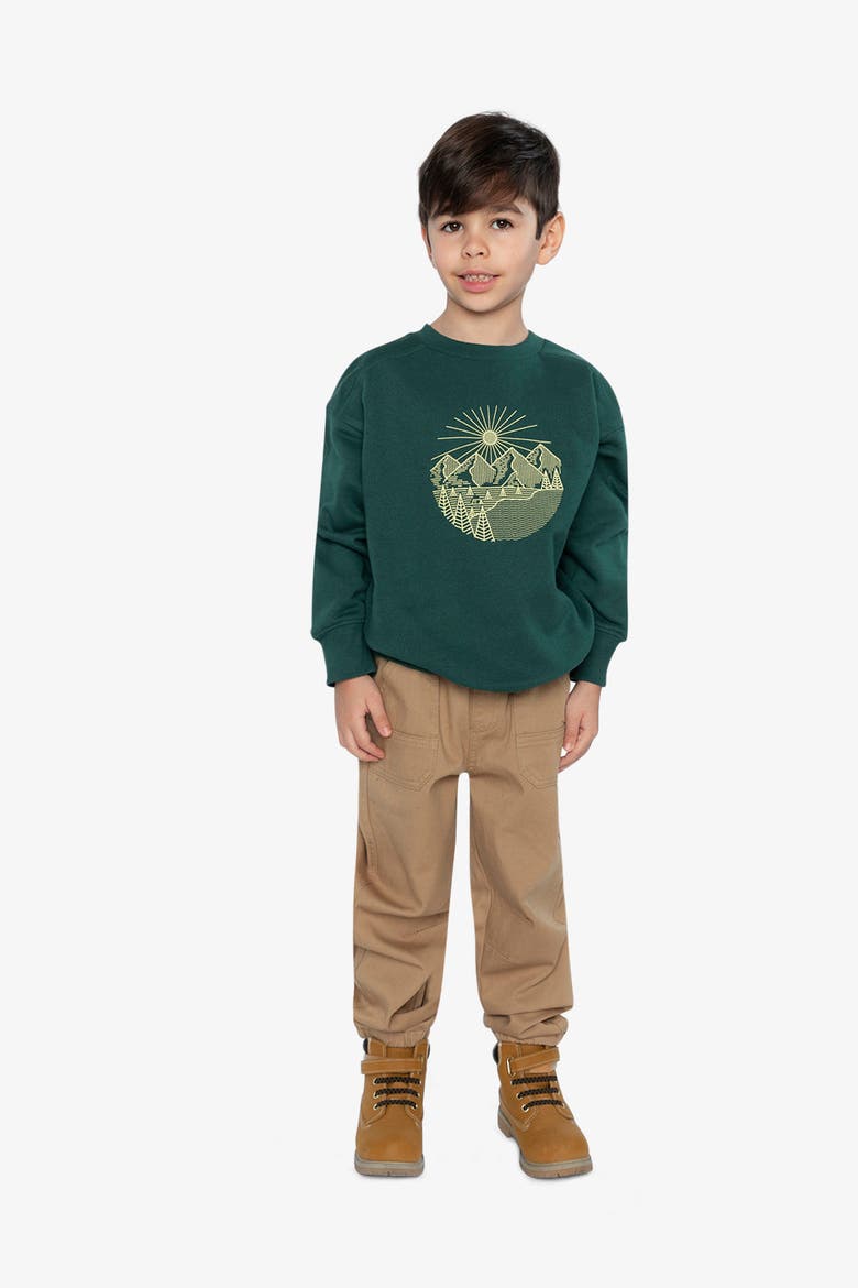 Fleece Crew Neck Line Graphic Sweatshirt, Alternate, color, Green Forest