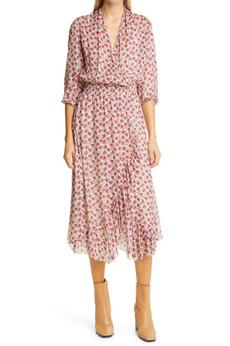 Print Long Sleeve Dress, Main, color, IVORY