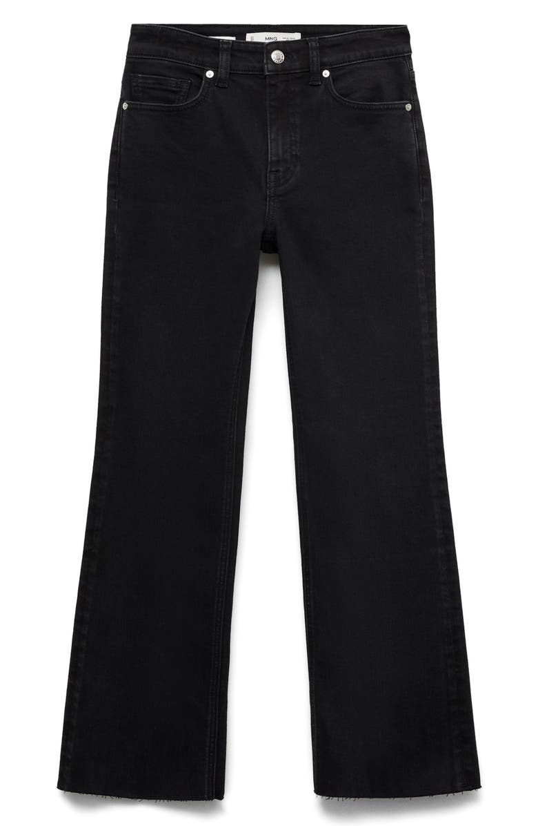 MANGO Raw Hem Crop Flare Jeans, Alternate, color, Black Denim