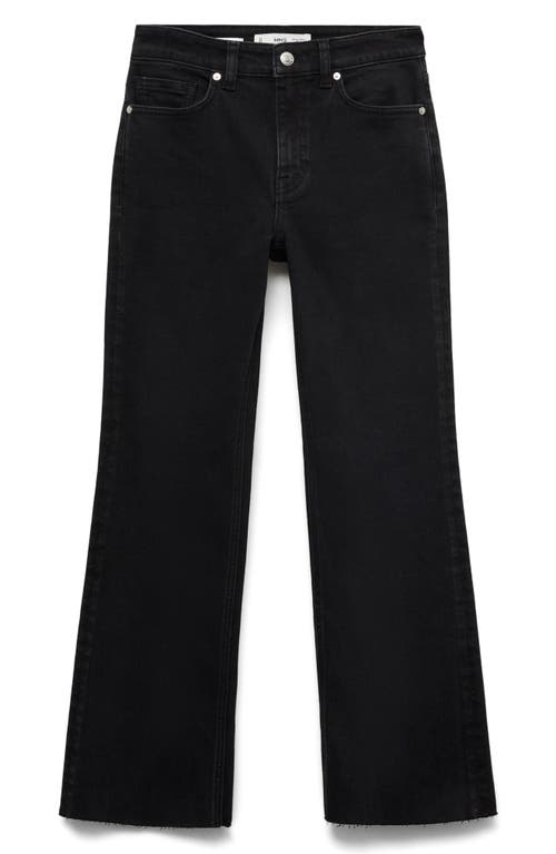 Shop Mango Raw Hem Crop Flare Jeans In Black Denim