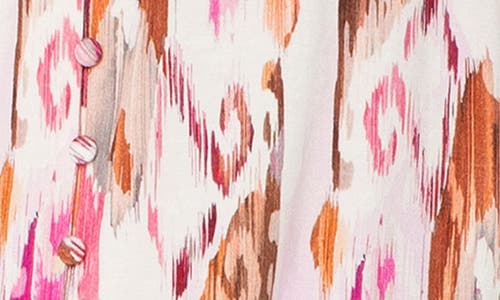 Liverpool Los Angeles Flutter Sleeve Knit Button-up Shirt In Pink Printed Ikat