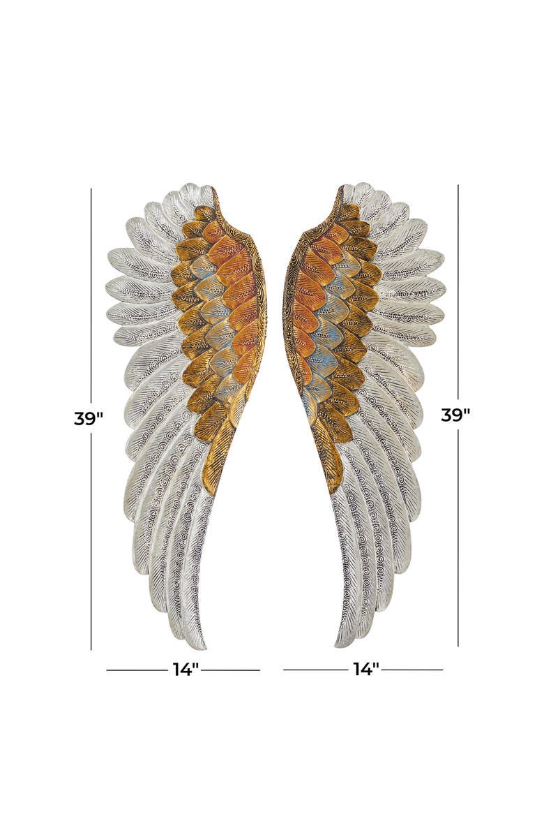 GINGER BIRCH STUDIO Goldtone Wood Carved Angel Wings Wall Decor - Set of 2, Alternate, color,