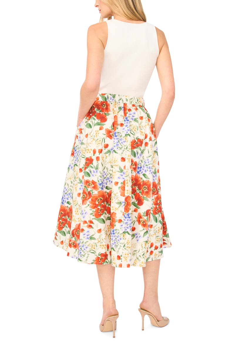 Mari Floral Print Gathered Midi Skirt, Alternate, color, FIRE ORANGE