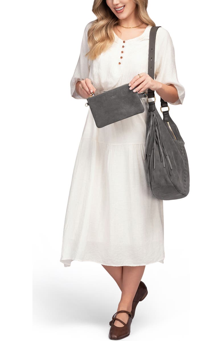 OLD TREND Hydrangea Genuine Leather Suede Heritage Shoulder Bag, Alternate, color, Slate