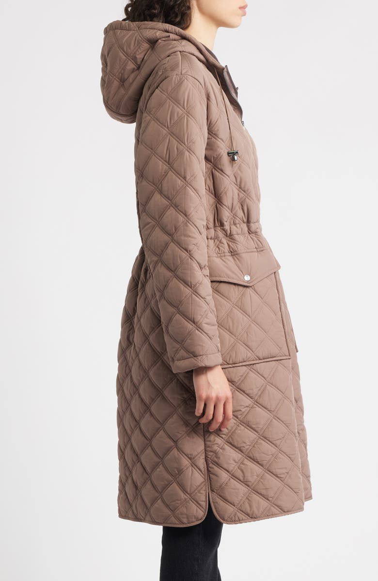 Bernardo Diamond Quilted Hooded Puffer Coat, Alternate, color, Pine Bark