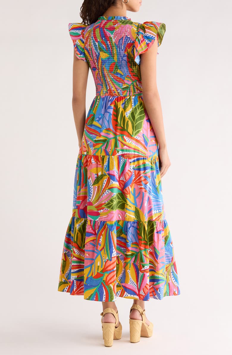 SUGARLIPS Lobster Bay Sunfire Smocked Cotton Tiered Maxi Dress, Alternate, color, Kelly-Blue-Multi