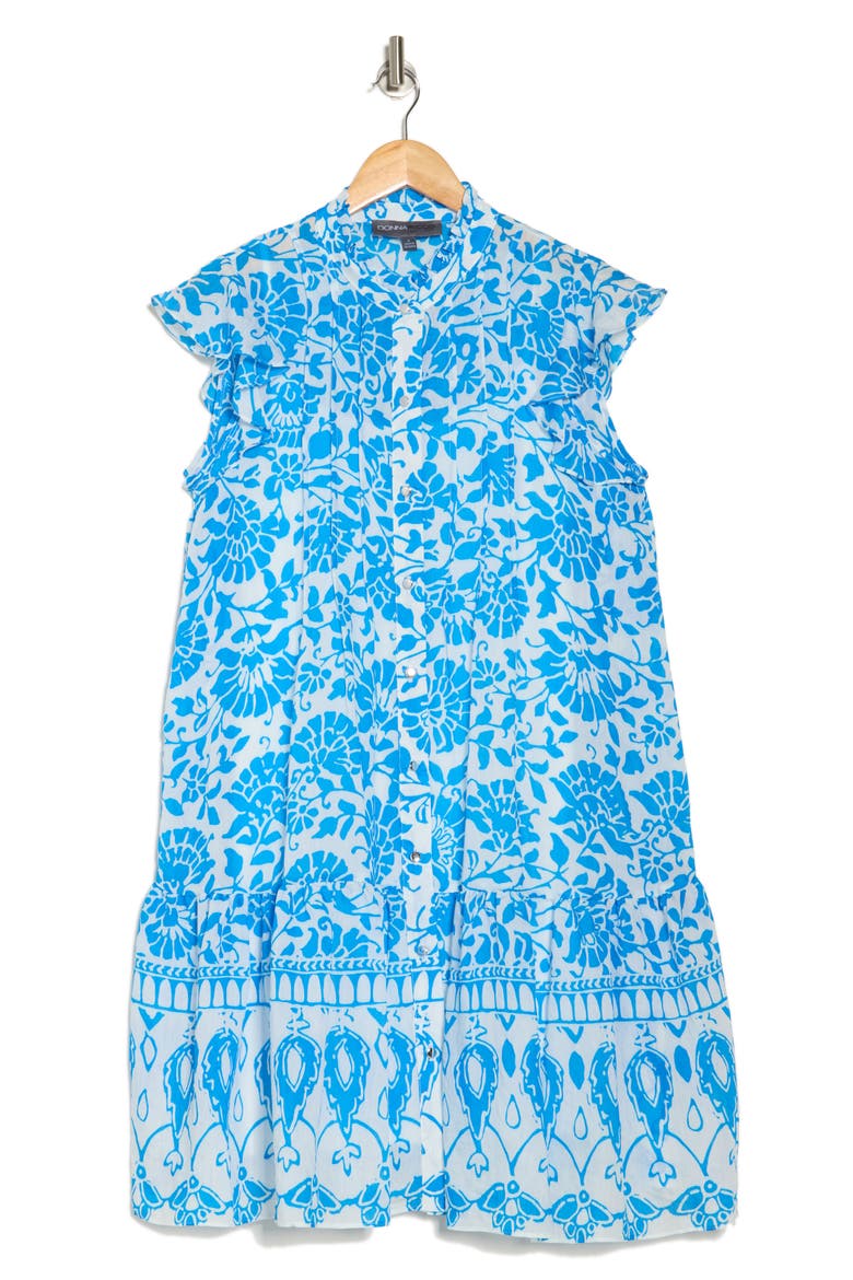 Ruffle Cap Sleeve Button Front Dress, Alternate, color, BLUE WHITE