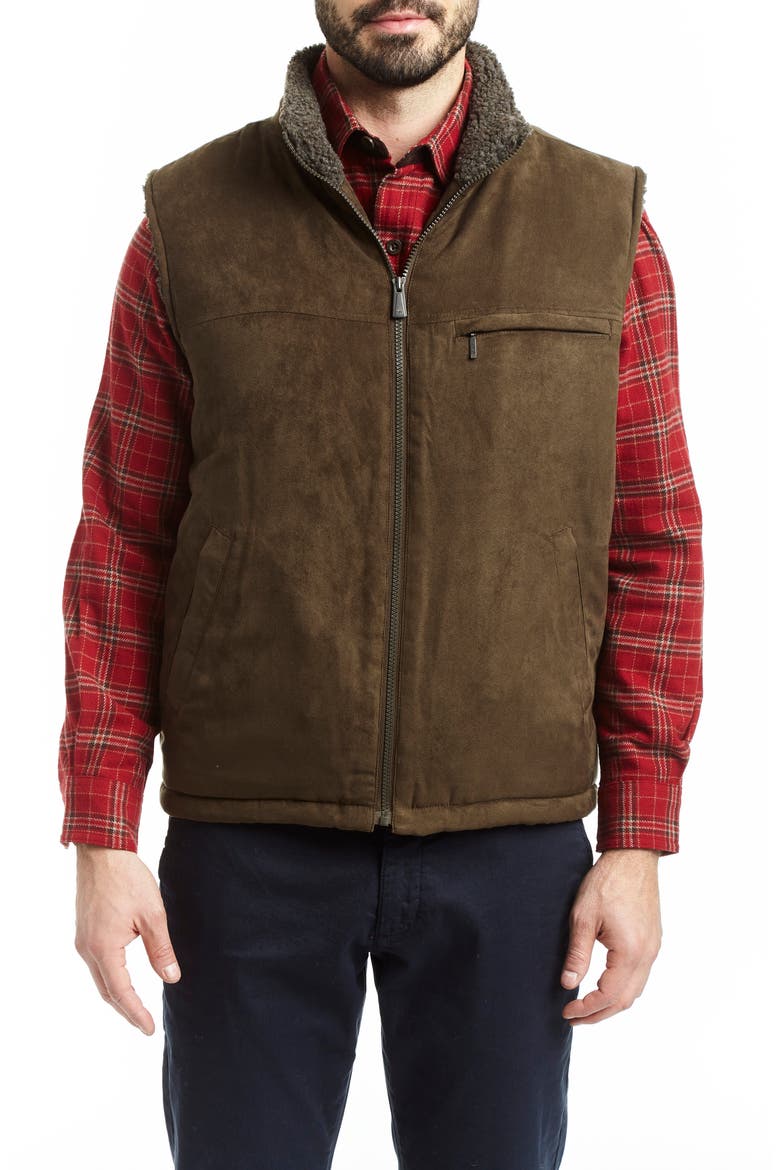 Faux Micro Suede Faux Shearling Lined Vest, Main, color, TRUFFLE