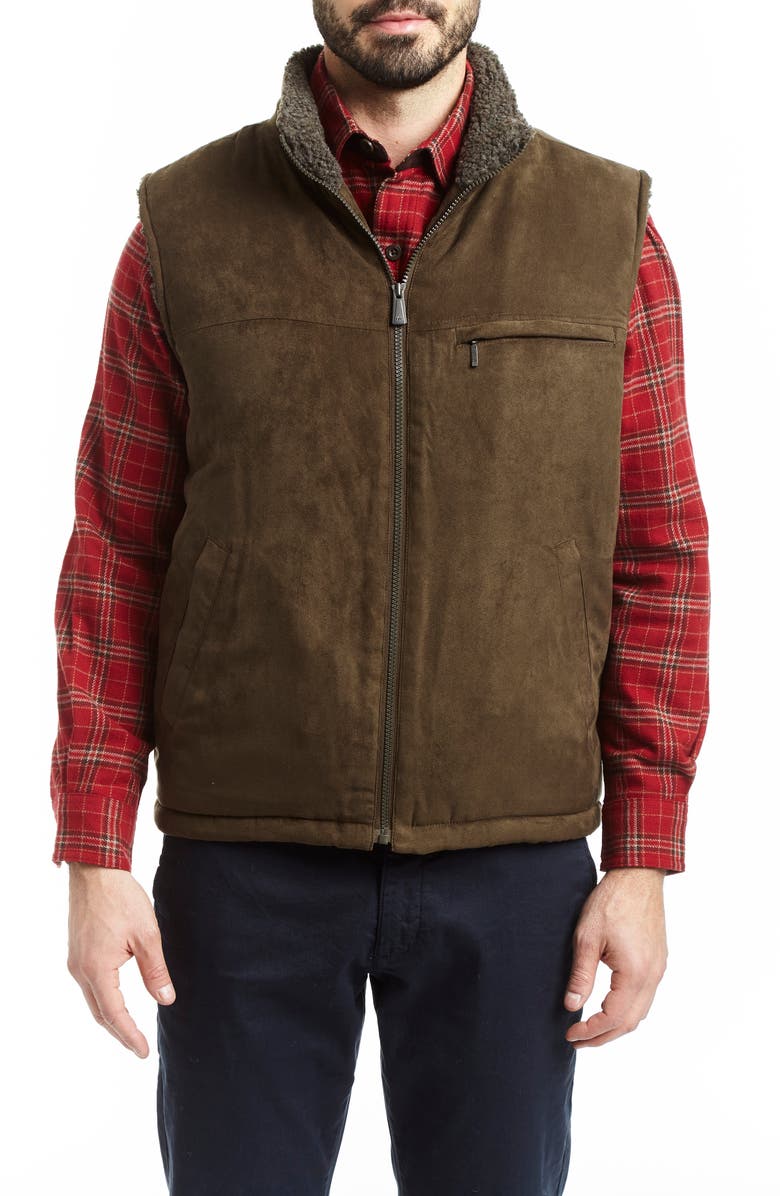 Rainforest Faux Micro Suede Faux Shearling Lined Vest, Main, color, 