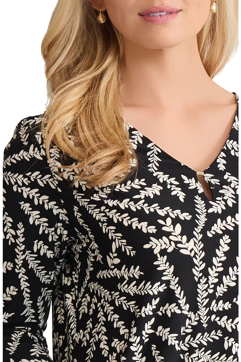 Botanical Print V-Neck Top, Alternate, color, JONES BLACK/ JONES WHITE