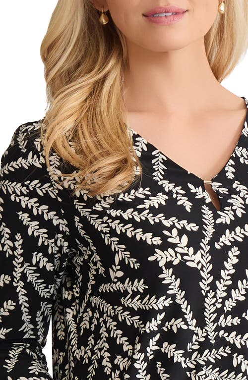 Jones New York Botanical Print V-neck Top In Black