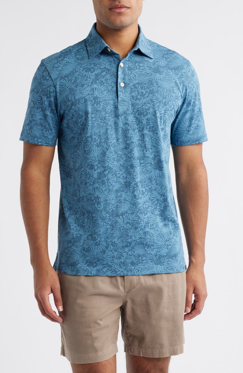 Faherty Retreat Floral Polo, Main, color, Blue Tropic Fan