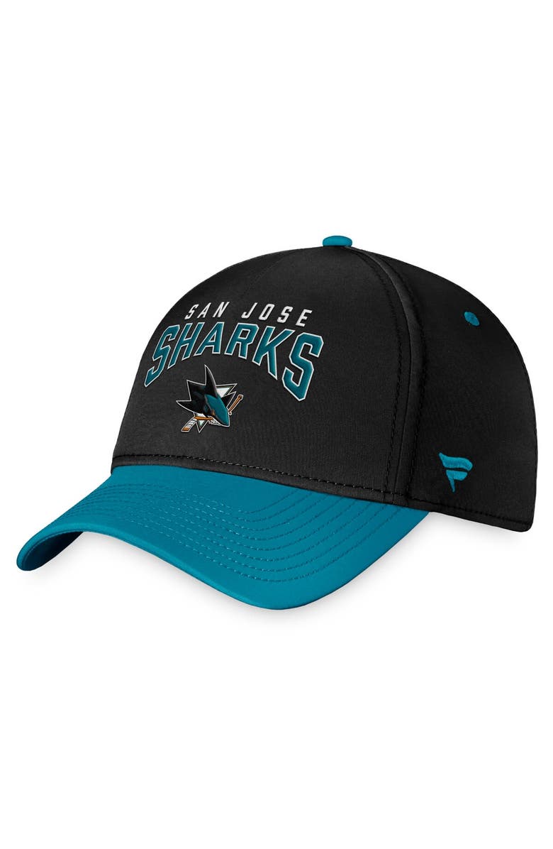 FANATICS Men's Fanatics Branded Black/Teal San Jose Sharks Fundamental 2-Tone Flex Hat, Main, color, 