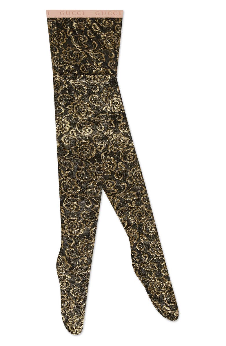 Gucci Floral Metallic Tights, Alternate, color,