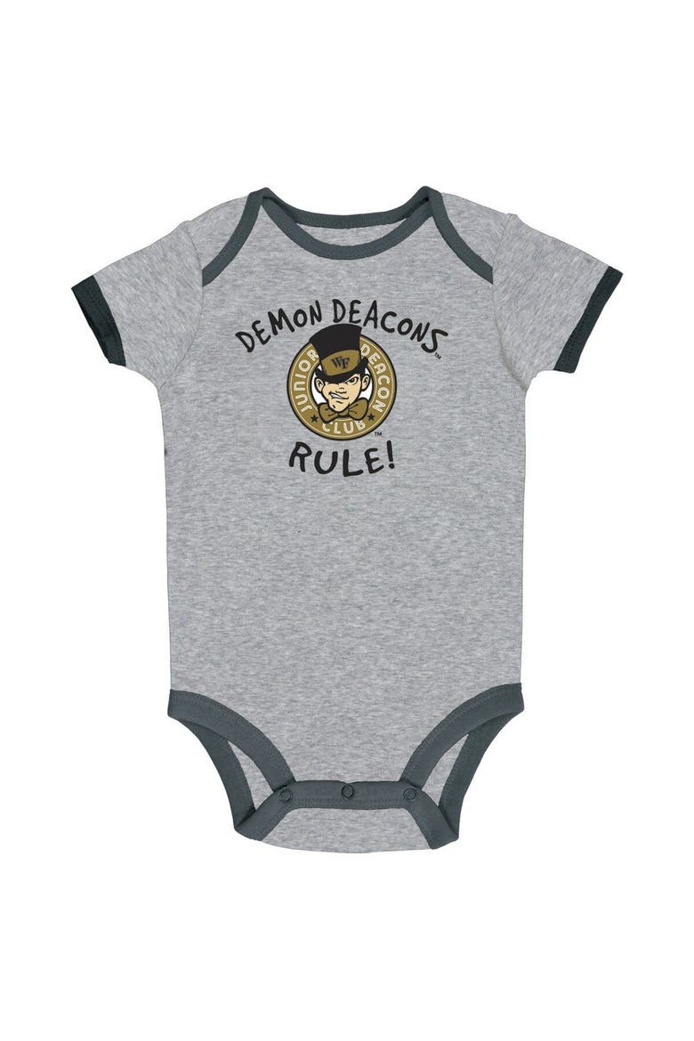 Newborn & Infant Champion Black/Heather Gray/White Wake Forest Demon Deacons Three-Pack Bodysuit Set, Alternate, color, Black