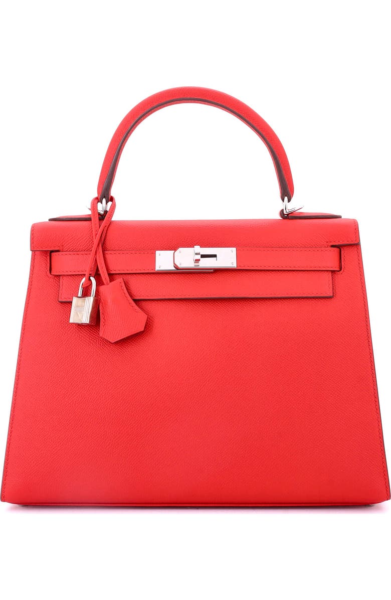 Pre-Owned Hermes Kelly Handbag Red Epsom with Palladium Hardware 28, Main, color, Rouge Tomate