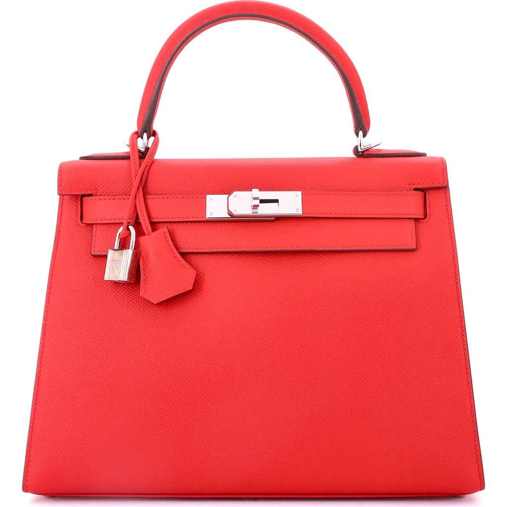 Pre-owned Hermes Hermes Kelly Handbag Red Epsom With Palladium Hardware 28