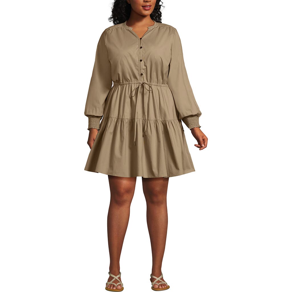 LANDS' END LANDS' END PLUS SIZE LONG SLEEVE COTTON POPLIN MINI POPOVER DRESS