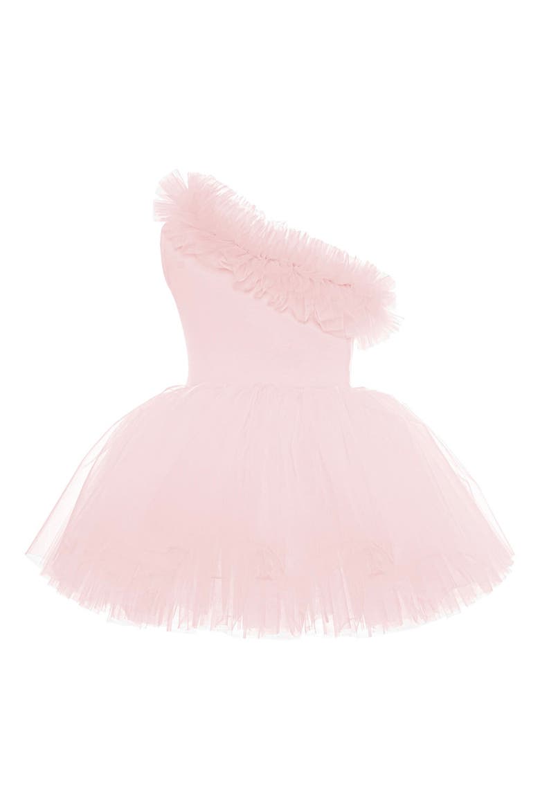 Pinky One Shoulder Ruffle Tulle Dress, Alternate, color, Pink Rose