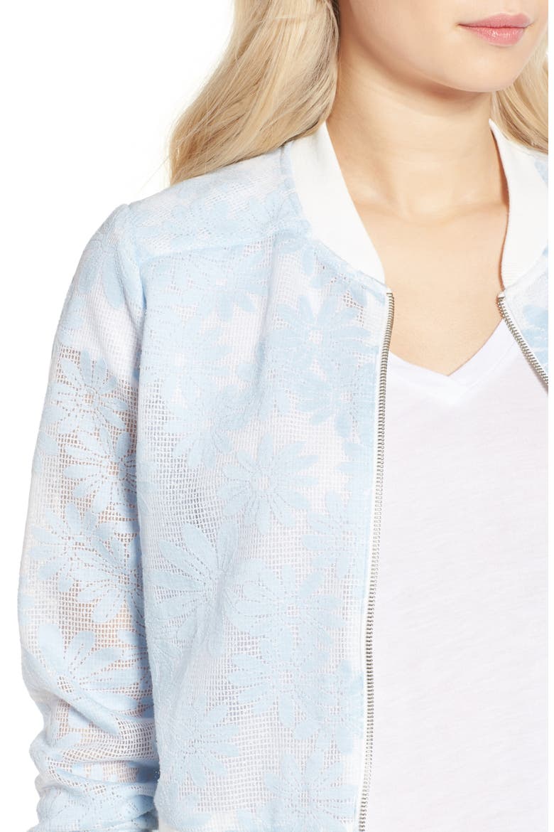 Audrie Grid Mesh Bomber Jacket, Alternate, color, BLEACHED BLUE