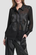 DKNY Chiffon Logo Sheer Button-Up Shirt