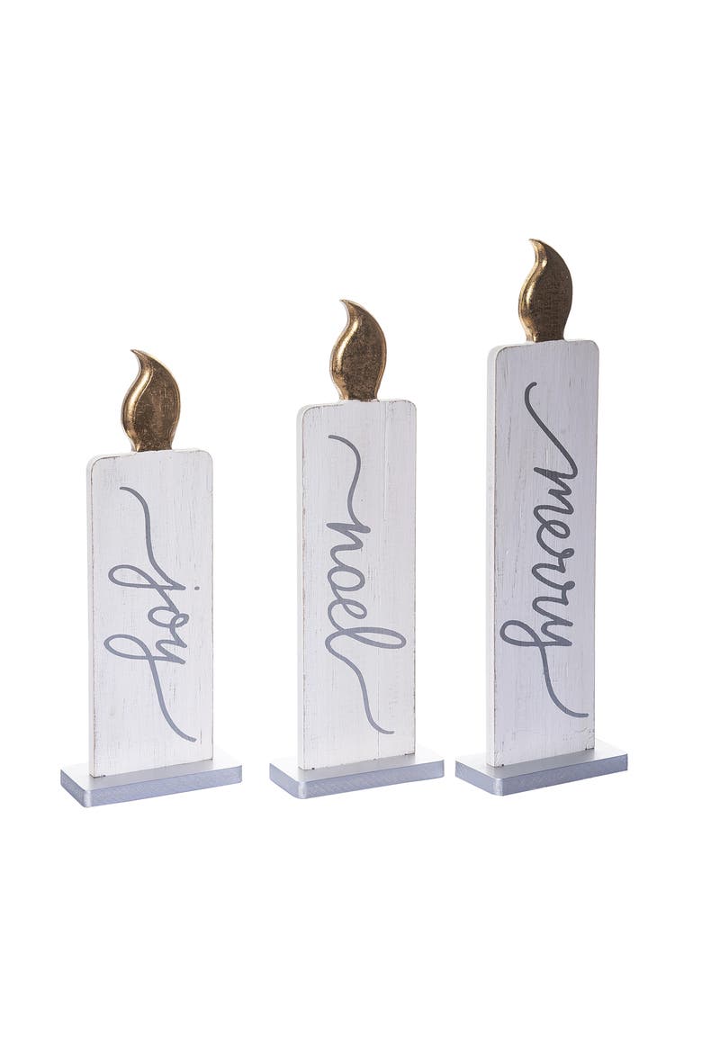 Off-White Wooden Christmas Candle Set of 3 Decorative Accent, Alternate, color, White