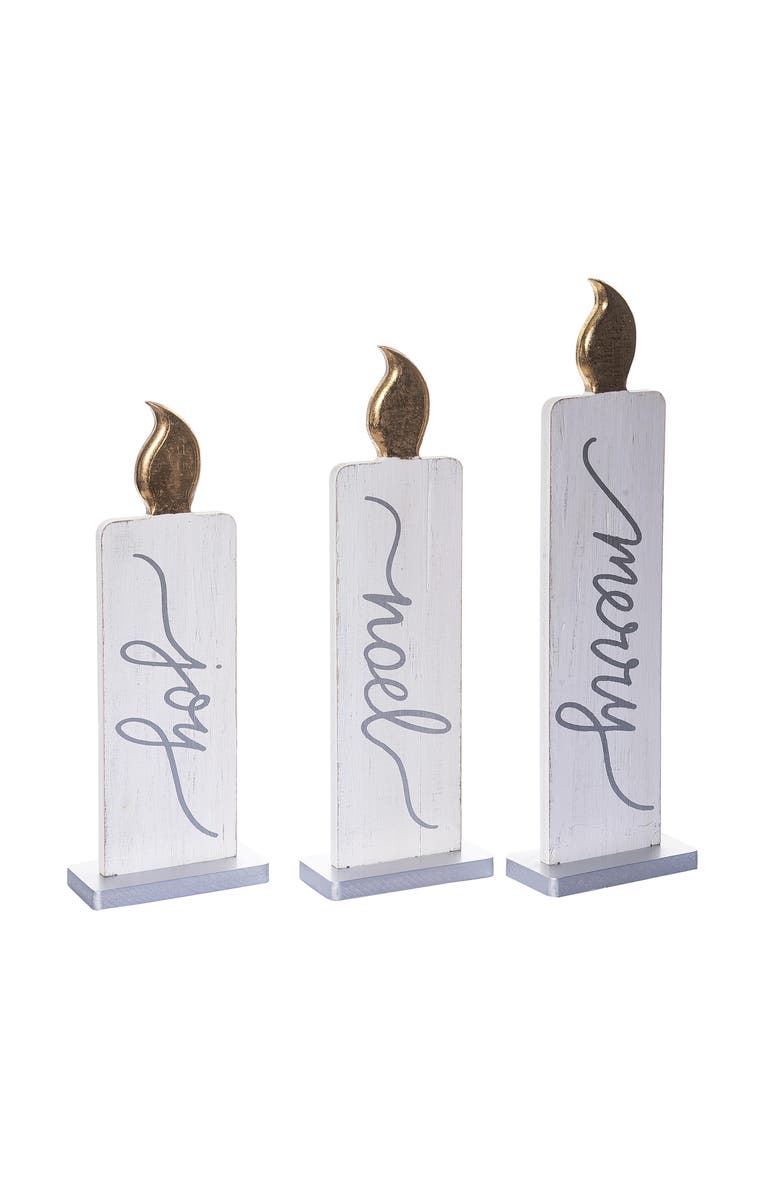 Transpac Off-White Wooden Christmas Candle Set of 3 Decorative Accent, Alternate, color, Off-White