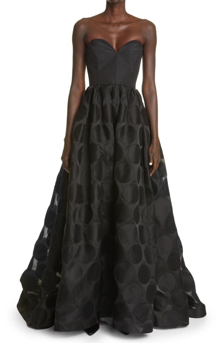 Carolina Herrera Fil Coupé Polka Dot Strapless Ballgown, Main, color,