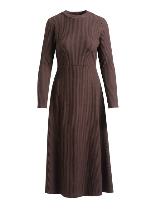 Single Stitch Ribbed Midi Dress In Brown