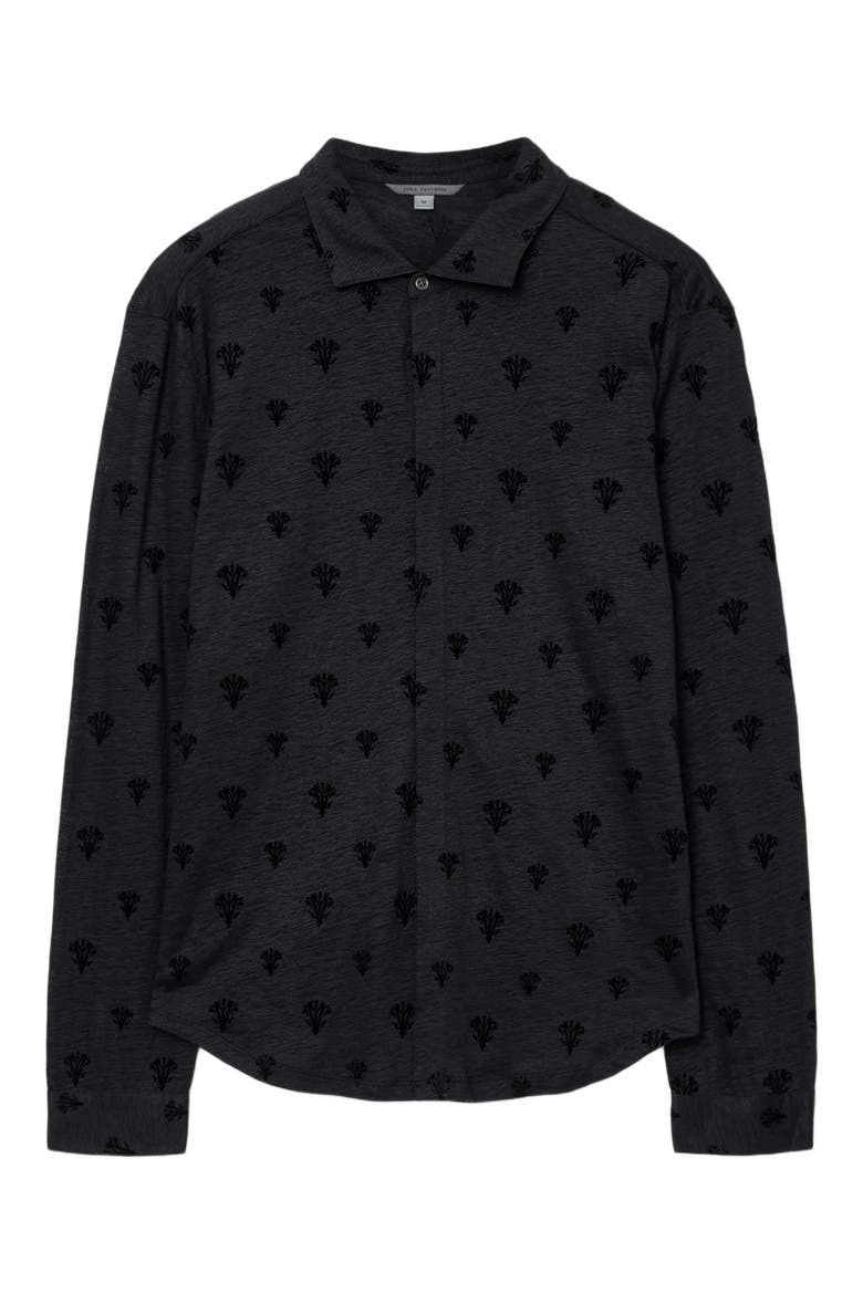 Anselmo Flocked Modal Knit Button-Up Shirt, Alternate, color, BLACK
