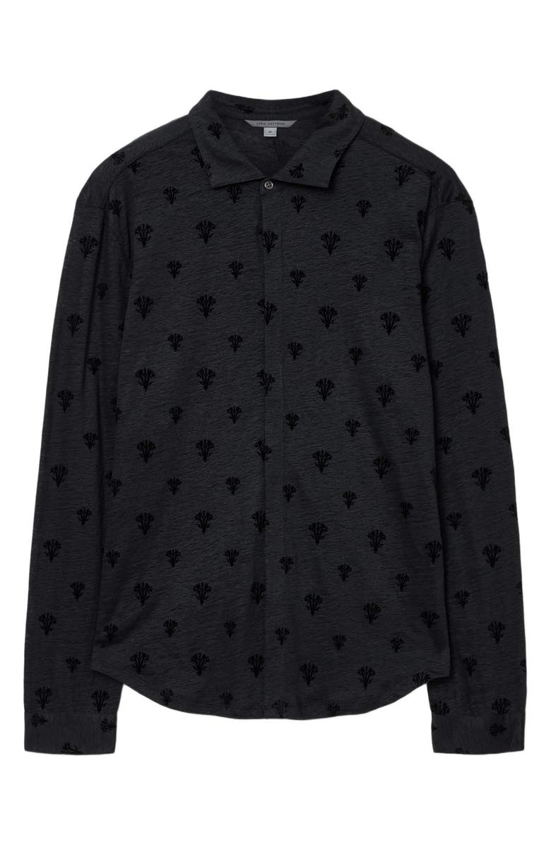 John Varvatos Anselmo Flocked Modal Knit Button-Up Shirt, Alternate, color, Black