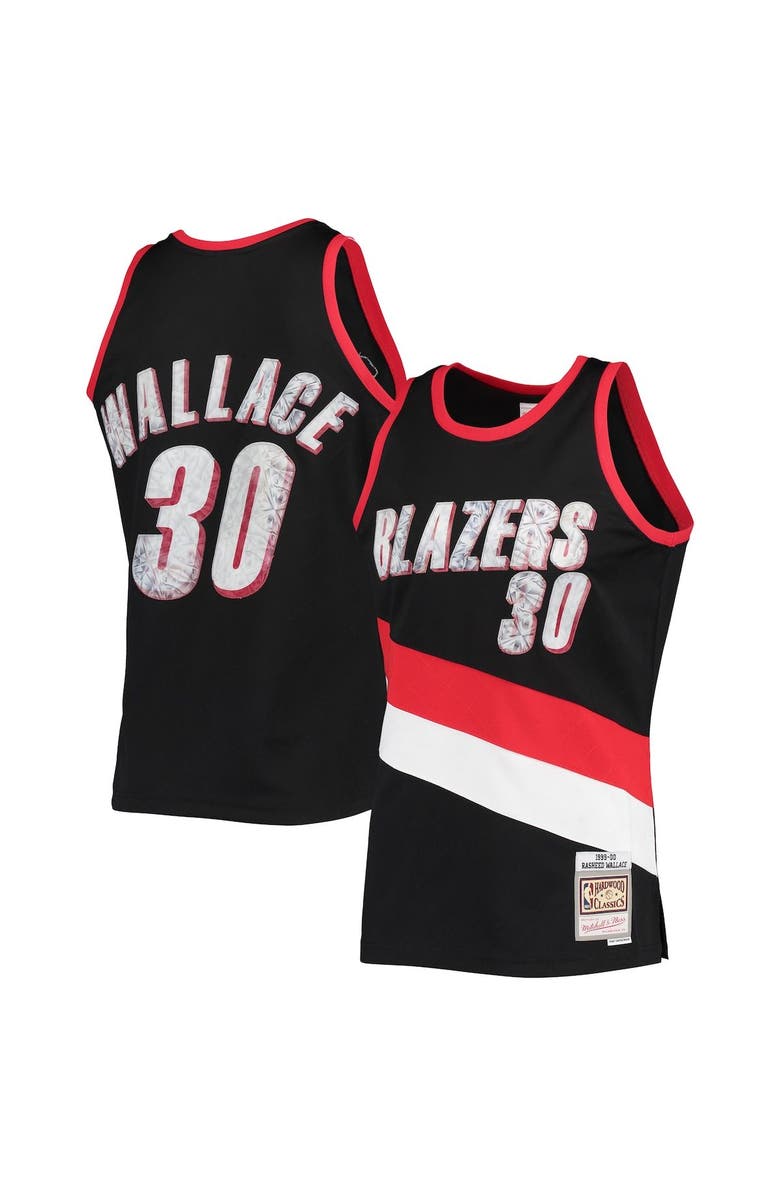 Mitchell & Ness Men's Mitchell & Ness Rasheed Wallace Black Portland Trail Blazers 1999/00 Hardwood Classics NBA 75th Anniversary Diamond Swingman Jersey, Alternate, color,