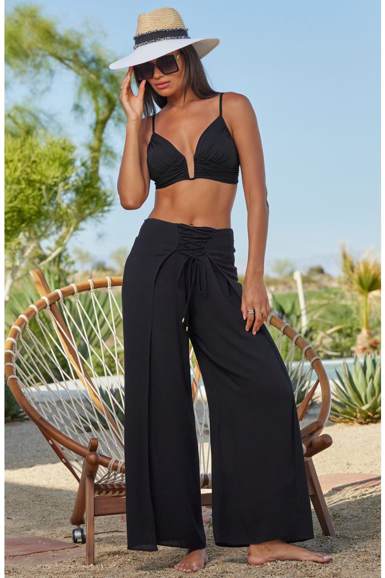 Ponza Lace-Up Wide Leg Cover-Up Pants, Alternate, color, BLACK