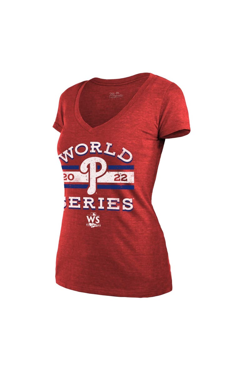 Majestic Threads Women's Majestic Threads Red Philadelphia Phillies 2022 World Series Modest V-Neck T-Shirt, Alternate, color, 