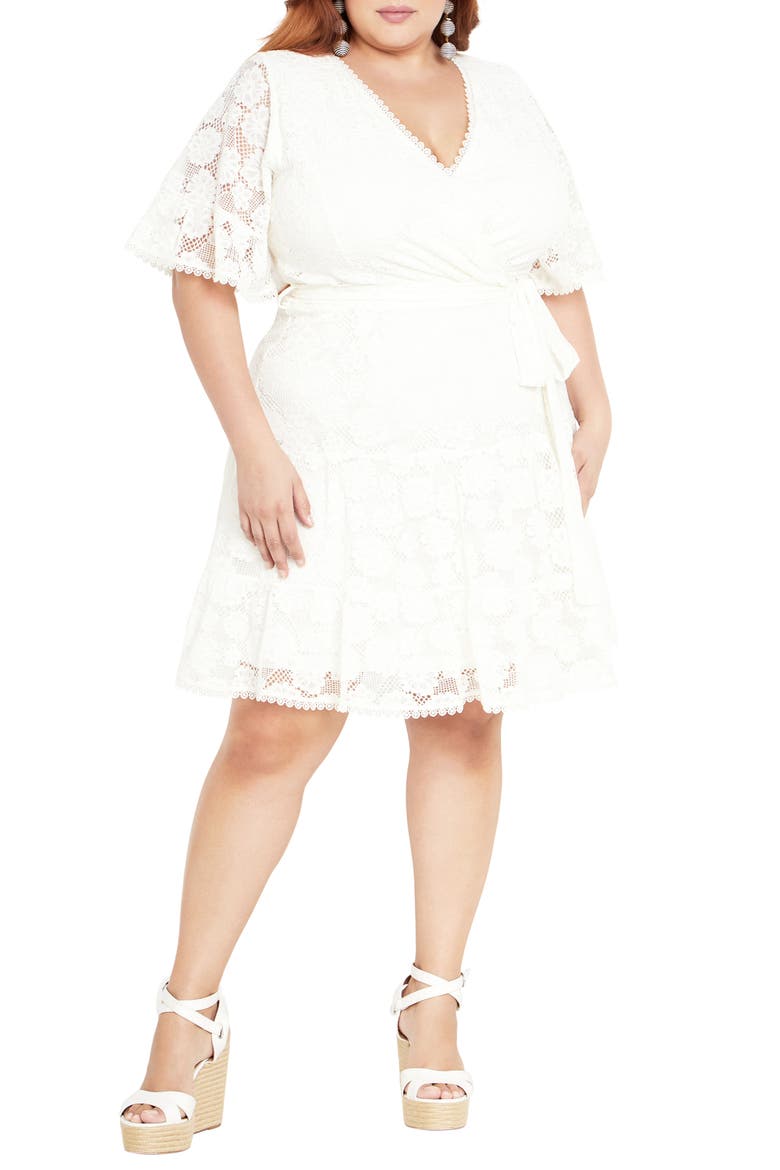 Garden Kisses Lace Faux Wrap Dress, Main, color, IVORY