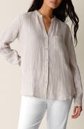 Eileen Fisher Mandarin Collar Long Sleeve Organic Linen Button-Up Shirt
