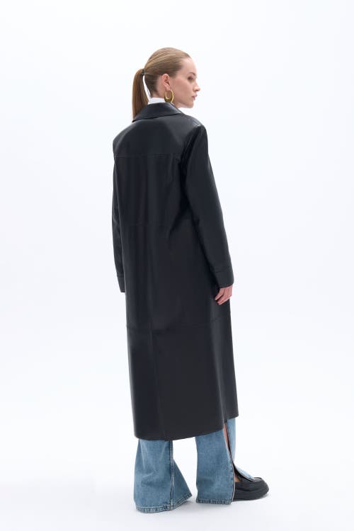 Shop Nocturne Belted Faux Leather Trench Coat In Black