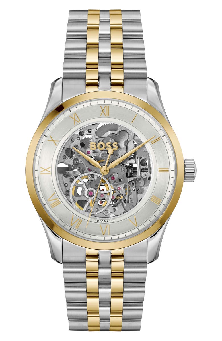 BOSS Principle Skeleton Automatic Bracelet Watch, 41mm, Main, color,