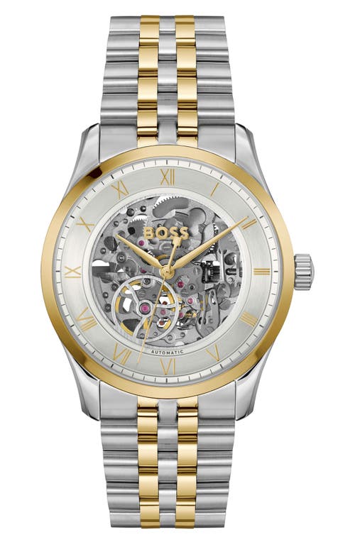 Hugo Boss Boss Principle Skeleton Automatic Bracelet Watch, 41mm In Silver White