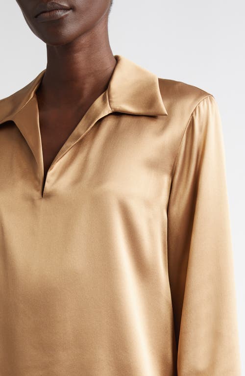 Lafayette 148 New York Silk Charmeuse Popover Top In Brown