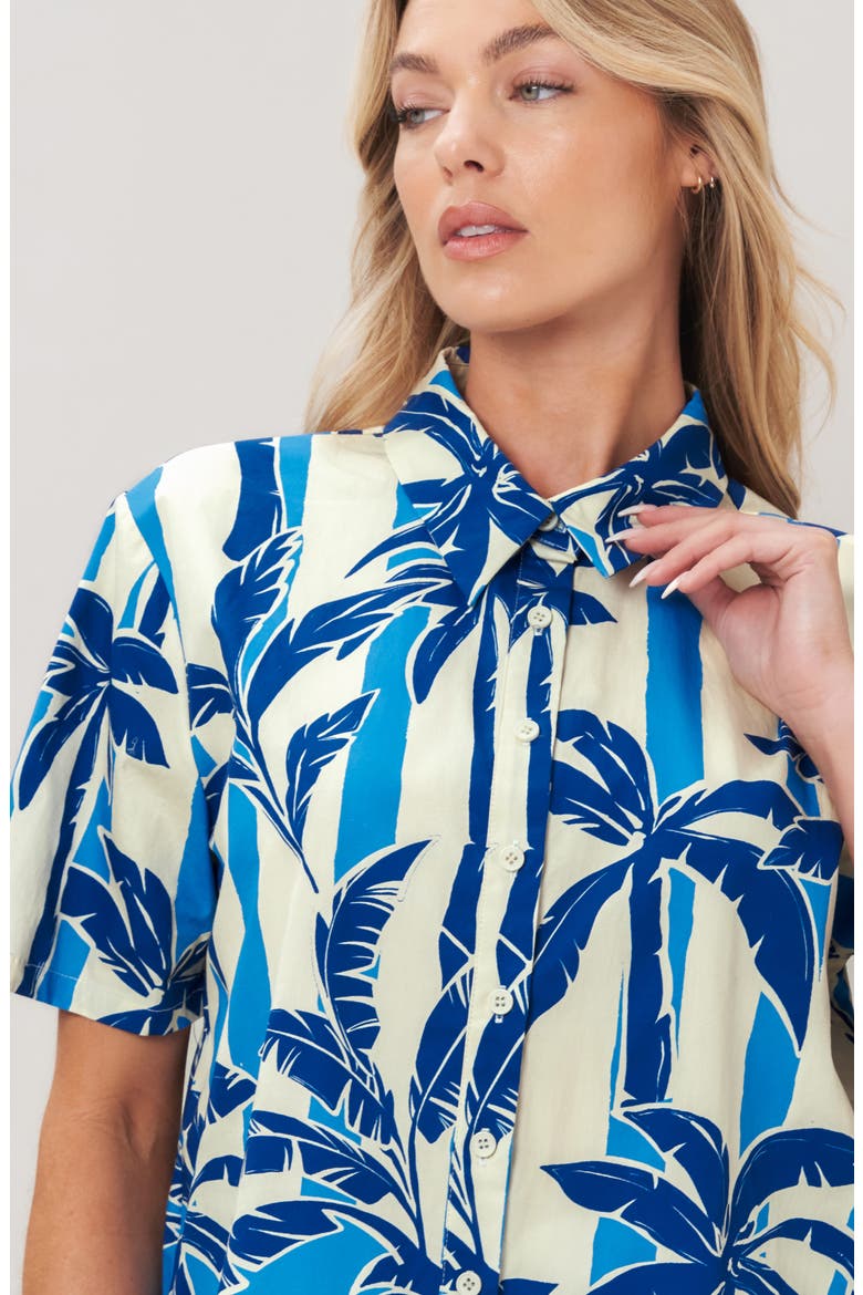 Palm Print Striped Cotton Shirt, Alternate, color, BLUE