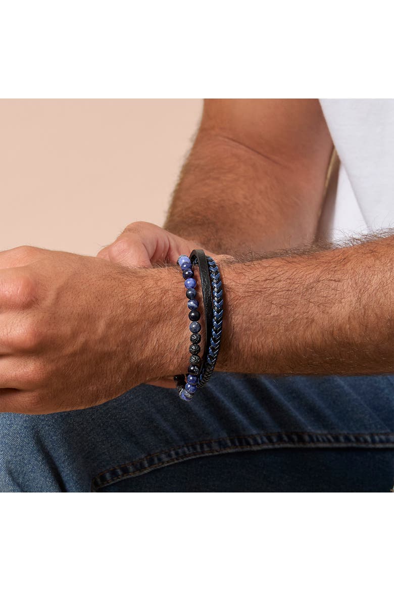Stainless Steel (316L) Blue 3-Row Bracelet, Alternate, color, Black, blue