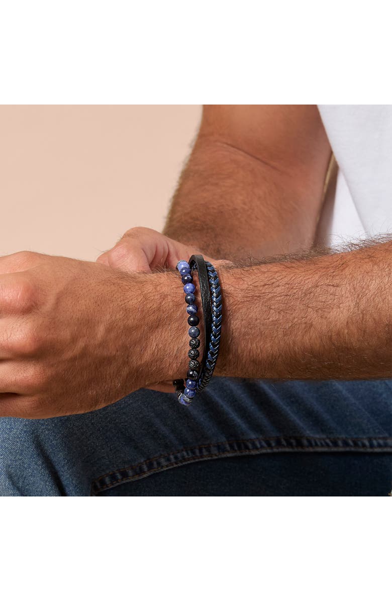 Lucky Brand Stainless Steel (316L) Blue 3-Row Bracelet, Alternate, color, Black, Blue