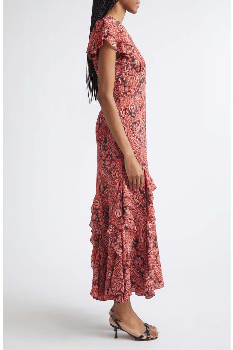 Joplin Hendrix Paisley Ruffle Detail Dress, Alternate, color, OBSIDIAN/ JASPER PINK