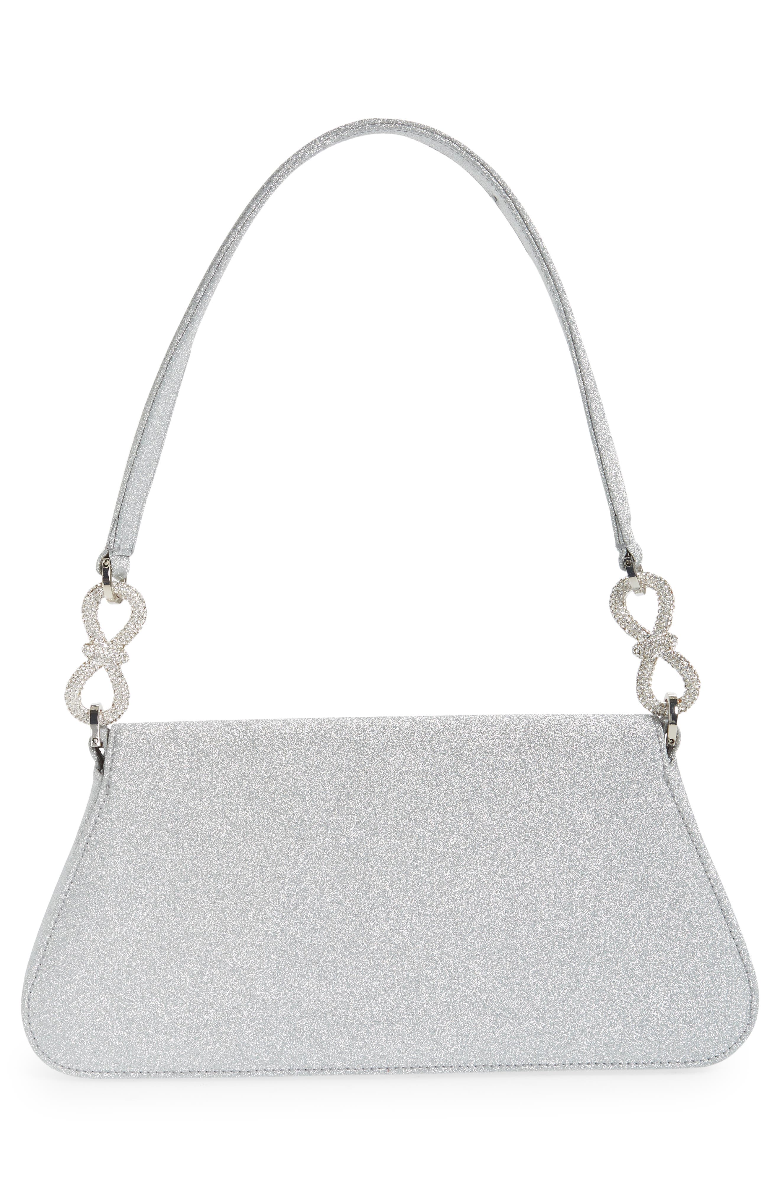 Large Triple Bow Glitter Shoulder Bag, Alternate, color, SILVER